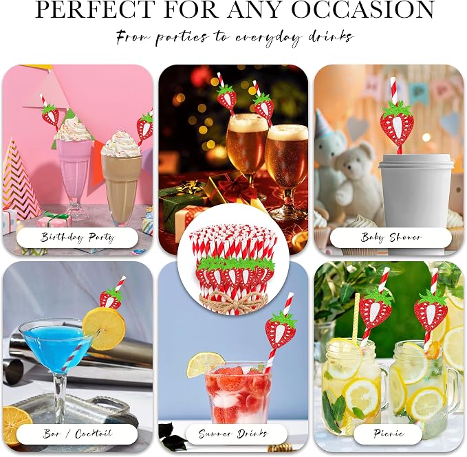 Strawberry Drinking Straws, Disposable Straw, Party Supplies - Image 6