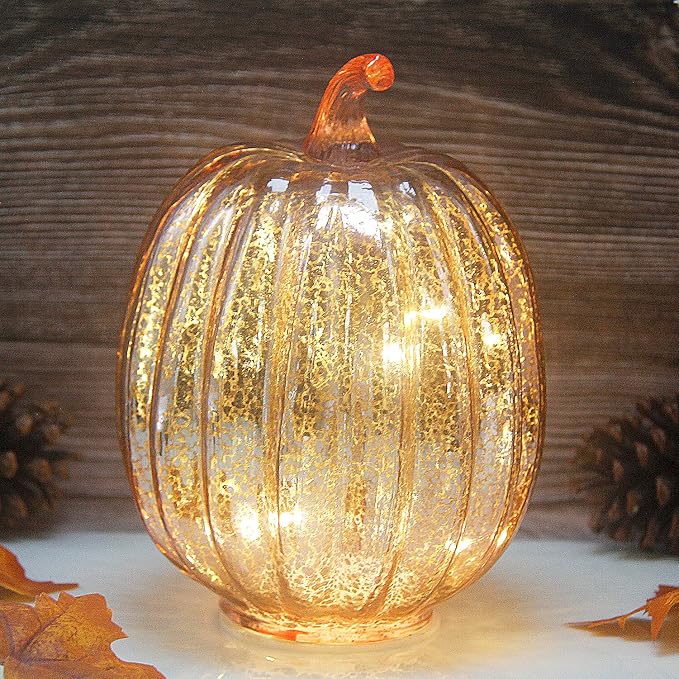 Fall Decorations for Home, Mercury Glass Pumpkin Light - Image 8