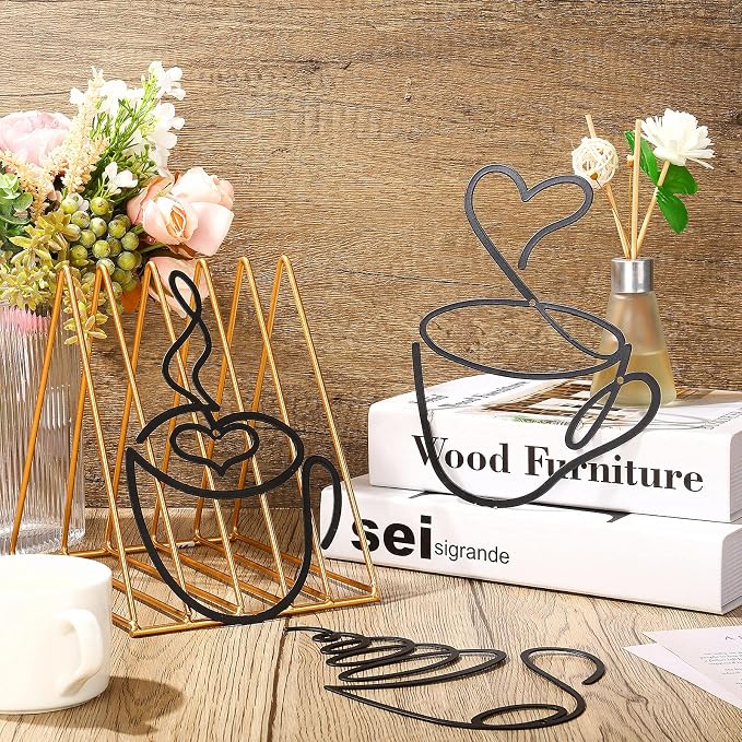 Ferraycle 3 Pieces Coffee Cup Metal Wall Art Wire Coffee Bar Hanging Decor Cafe - Image 7