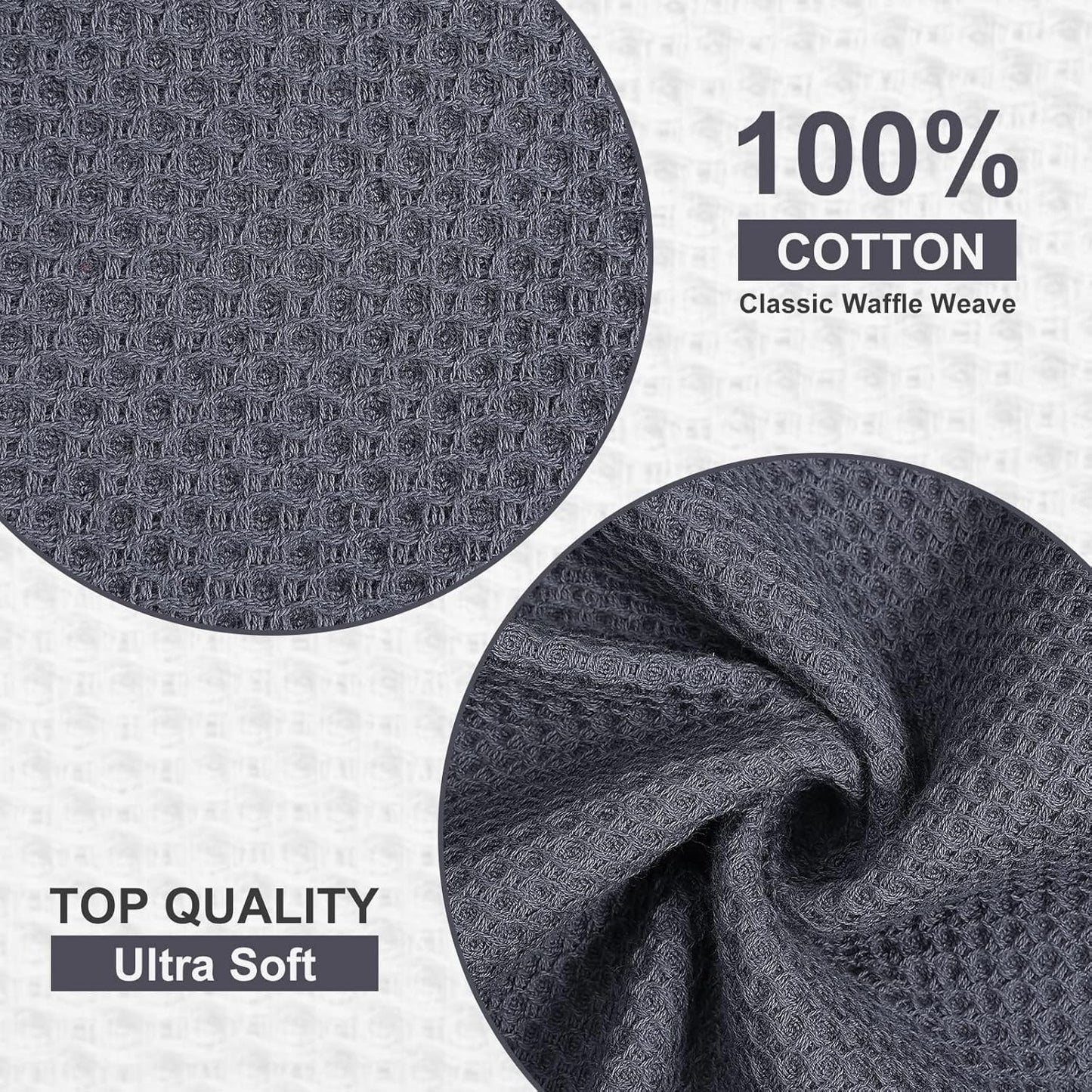 Kitinjoy 100% Cotton Kitchen Dish Cloths, 12 Pack Waffle Weave Ultra Soft Absorbent Dish Towels for Drying Dishes, Quick Drying Dish Rags, 12 X 12 Inch, Multicolor
