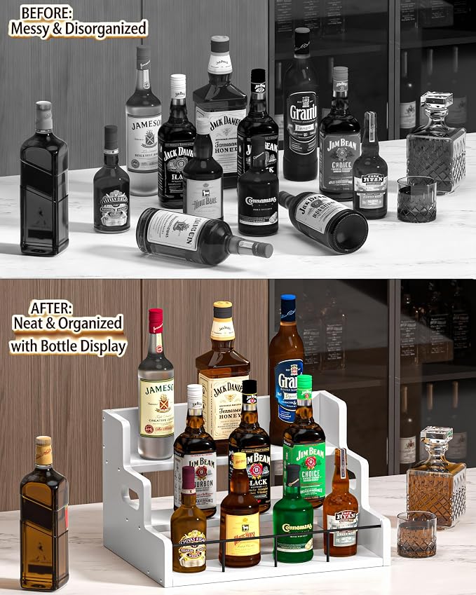 Liquor Bottle Display Shelf, Wood Syrup Organizer Rack, 3 Step Countertop - Image 3