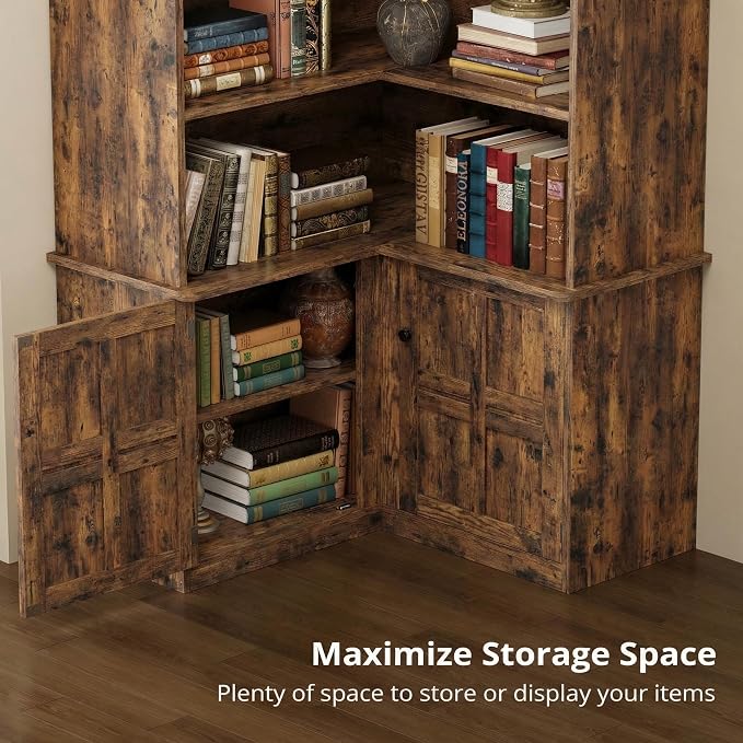 IRONCK Corner Bookshelf with Doors, 6-Tier Tall Corner Bookcase with Storage - Image 3