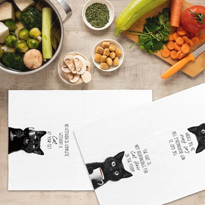 Funny Cat Kitchen Towels Set of 2, Cats Kitchen Accessories, Coffee Wine - Image 5