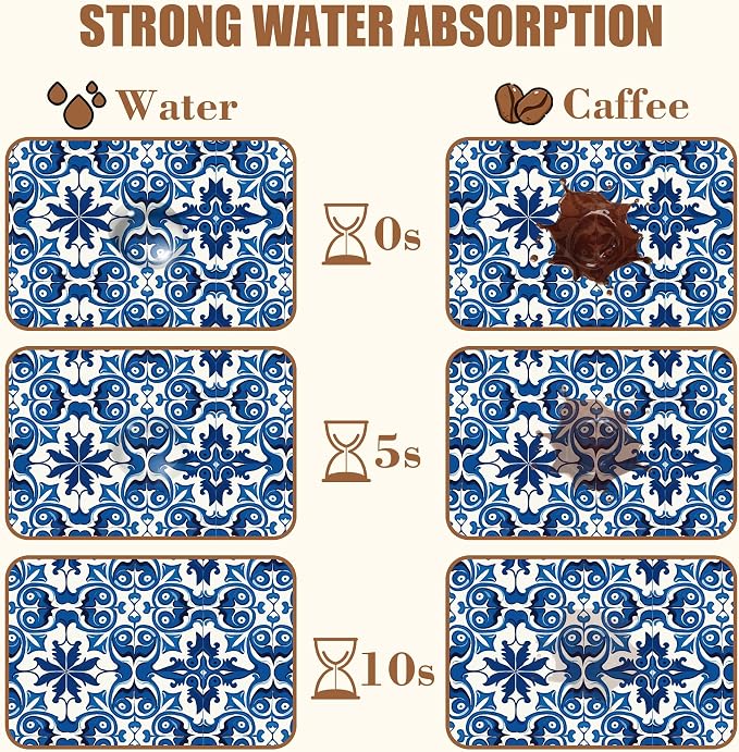 Dish Drying Mat Blue Portuguese Tiles Coffee Bar Mat - Image 4
