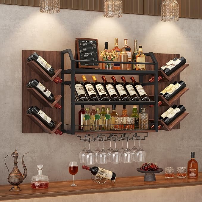 Hoctieon 48.6in Wall Mounted Wine Rack, 3 Tier Hanging Wine Racks by Hoctieon