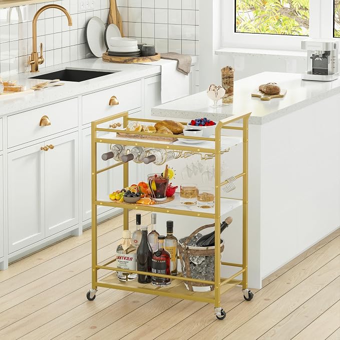 3 Tier Bar Cart, Small Beverage Cart, Mini Bar Cart - Image 3