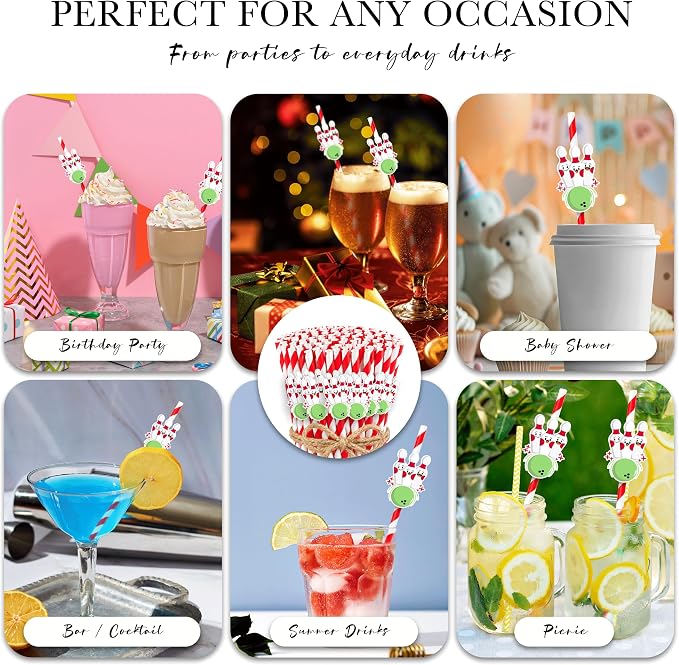 Disposable Bowling Themed Drinking Straws, Perfect Party Supplies - Image 6