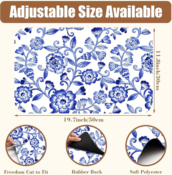 Dish Drying Mat Watercolor Blue Flowers Coffee Bar Mat - Image 2