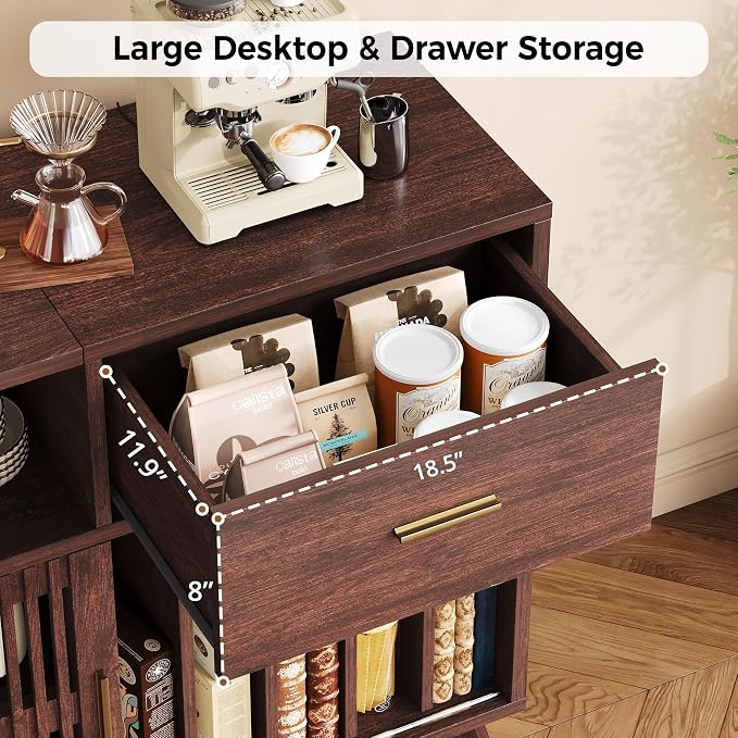 IRONCK Storage Cabinet with Drawer, Coffee Bar Cabinet with Sliding Door - Image 5