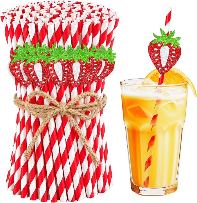 Strawberry Drinking Straws, Disposable Straw, Party Supplies by wuguimeii