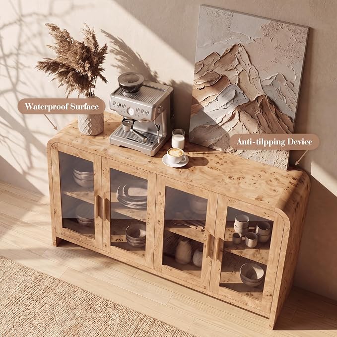 Curved Buffet Storage Cabinet, 59.7" Modern Sideboard - Image 7