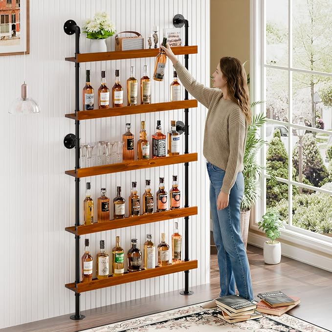 Industrial Wine Rack Wall Mounted, Industrial Pipe Bar Shelf - Image 9