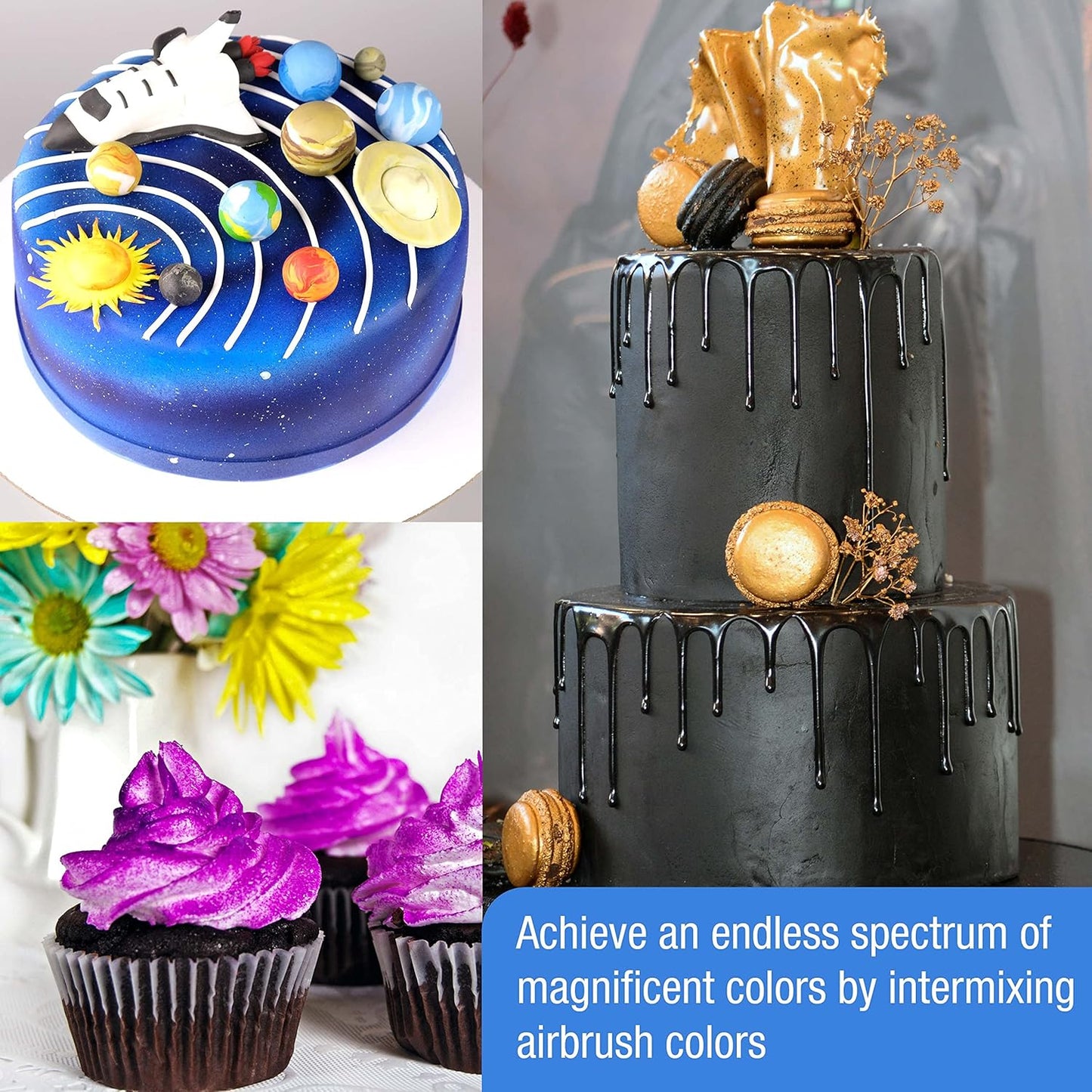 Chefmaster - Airbrush Food Coloring - 8 Color Pack - Vibrant and Fade-Resistant Sheen - Works With Any Airbrush Tool to Achieve Amazing Effects and Designs - Made in the USA