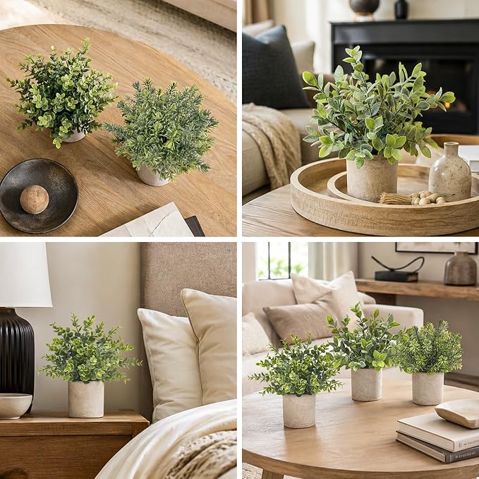 Der Rose 3 Pack Mini Potted Fake Plants Artificial Plastic Eucalyptus Plants - Image 4