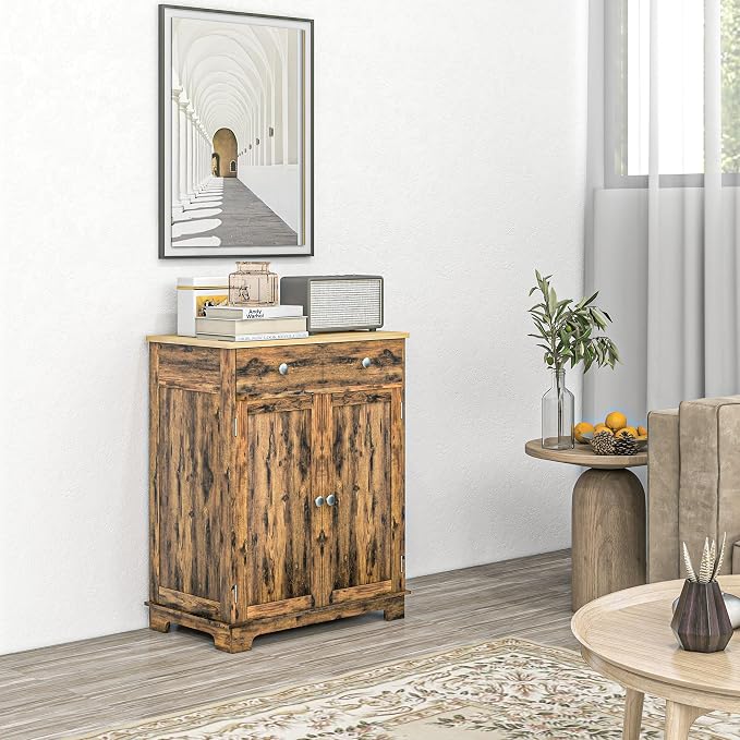 HOMCOM Sideboard with Solid Wood Countertop, Modern Kitchen Storage Cabinet - Image 2