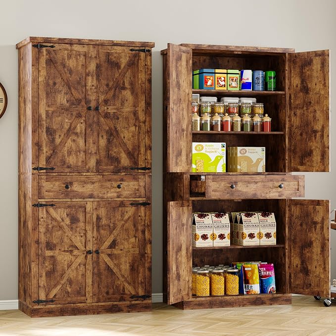 BORNOON Pantry Organizers and Storage Cabinet, 67.71” Barn Door White Kitchen - Image 4