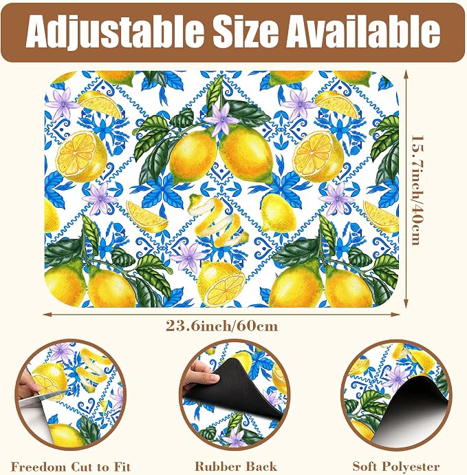 Lemon Fruit and Purple Flower Coffee Mat Absorbent Dish Drying Mat - Image 2