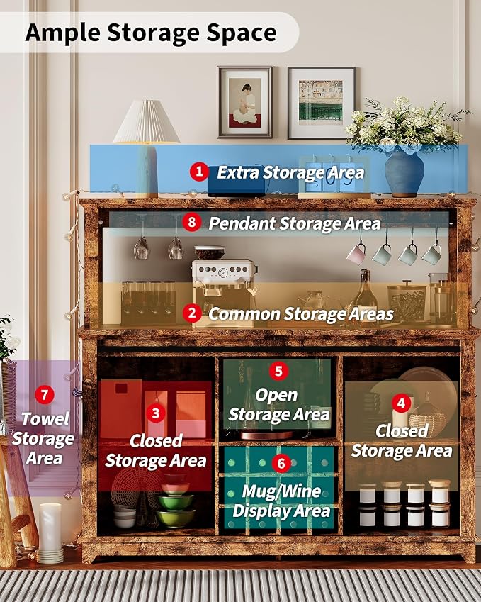 Hetoy Farmhouse Coffee Bar Cabinet 55" Tall - Image 7