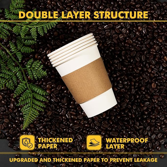 RACETOP 12 oz Paper Coffee Cups, 100 Pack Disposable Coffee Cups - Image 6