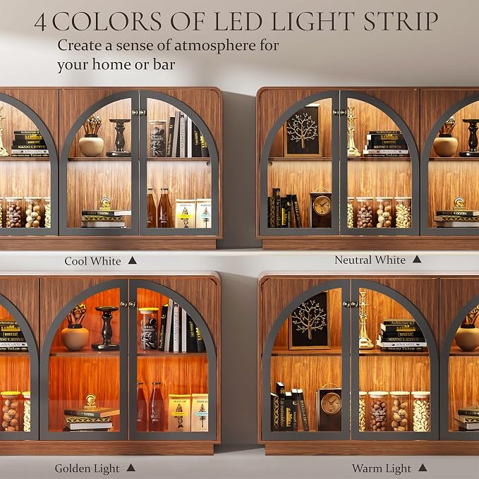 Sideboard Buffet Cabinet with Storage, Modern Coffee Bar Liquor Cabinet w/2 - Image 4
