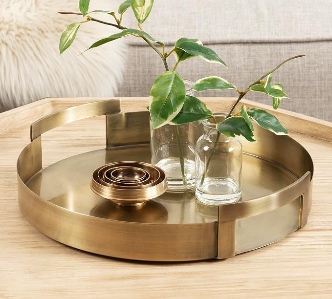 Kate and Laurel Myo Transitional Metal Round Tray; 15 x 15; Brass; Modern Glam - Image 5