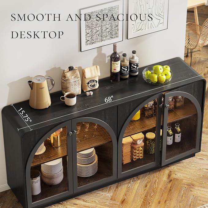 Sideboard Buffet Cabinet with Storage, Modern Coffee Bar Liquor Cabinet w/2 - Image 7