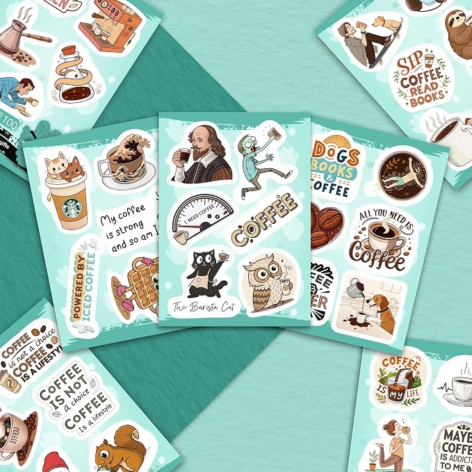 100Pcs Funny Coffee Stickers for Cups, Water Bottles & Scrapbook - Image 7