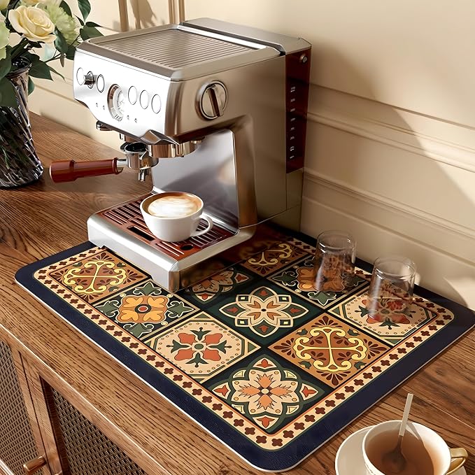 Coffee Mat, Boho Style Dish Drying Mat, Fast Water Absorption, Hide Stains by Lilithmanor