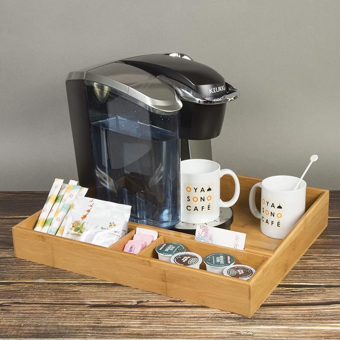 Natural Bamboo Coffee Station Organizer Tray – Multipurpose Storage - Image 7