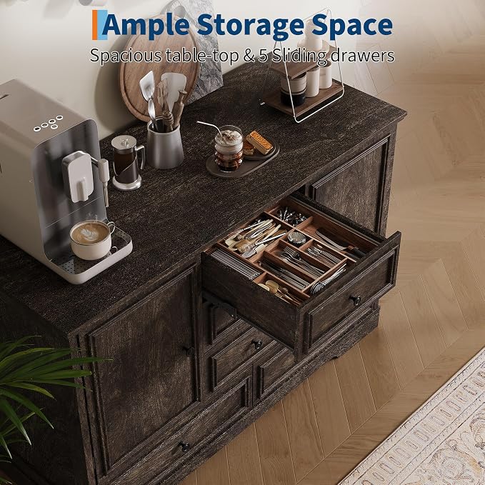 GarveeHome 47" Farmhouse Sideboard Buffet Cabinet, Sideboard Storage credenza - Image 5