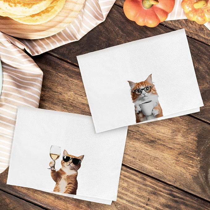 Funny Cat Coffee Wine Kitchen Towels, Funny Kitten Coffee Wine Dishcloths Dish - Image 6