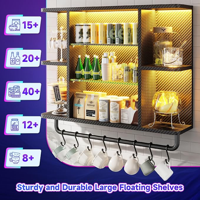 REIBII 34" Gaming Floating Shelves, LED Wall Mounted Shelf - Image 7