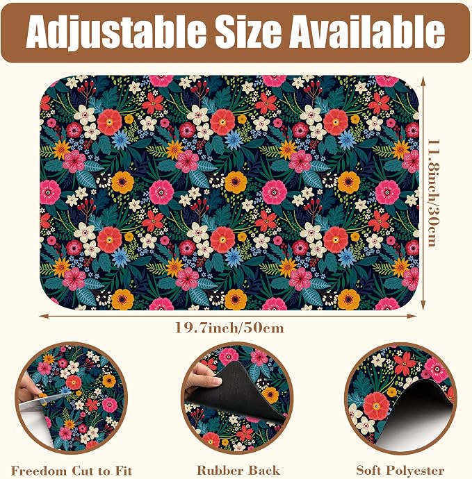 Dish Drying Mat Colorful Flowers and Leaves Coffee Bar Mat - Image 2