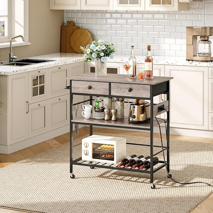 HOOBRO Kitchen Island with Storage, Rolling Island Cart - Image 2