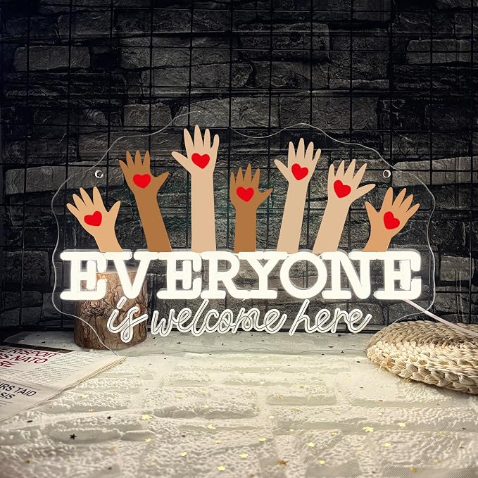 Mutank Everyone Is Welcome Here Neon Sign, Welcome Sign by Unknown