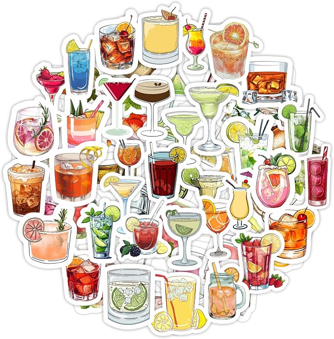 100Pcs Cocktail Stickers for Water Bottle and Laptop by BulbaCraft