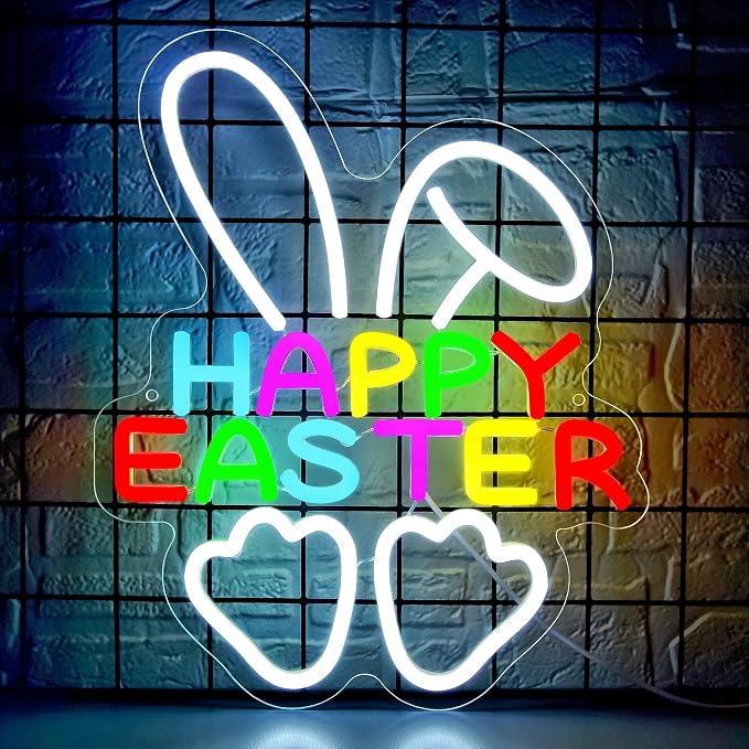 Happy Easter Neon Sign for Wall Decor Easter Bunny Neon Light for Man Cave Kids by BlecodeNeonSign