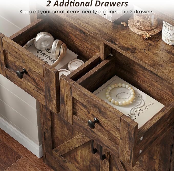 Rustic Brown Farmhouse Storage Cabinet Set of 2, Small Kitchen Pantry Cabinet - Image 5