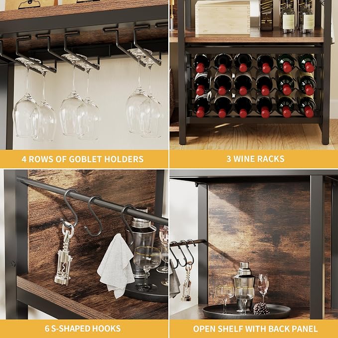 DWVO Large Bakers Rack with Power Outlets and Wine Rack, 35.5 inch 5-Tier - Image 6