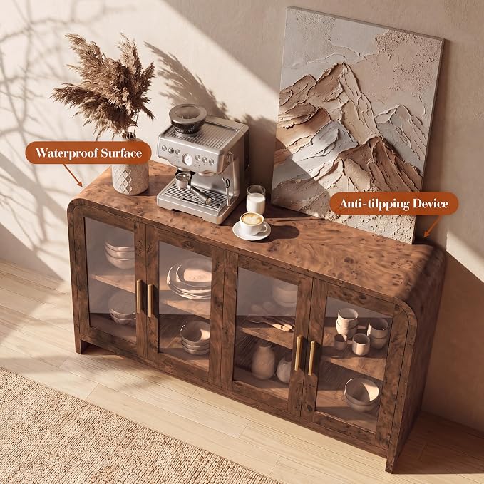 Curved Buffet Storage Cabinet, 59.7" Modern Sideboard - Image 7