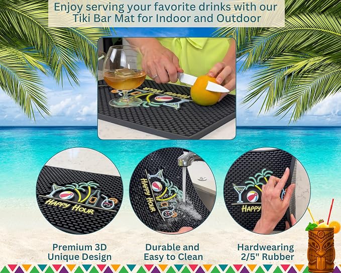 Happy Hour Silicone Bar Mat for Bartending 18x12 in, Cocktail Mat, Tiki Bar - Image 2
