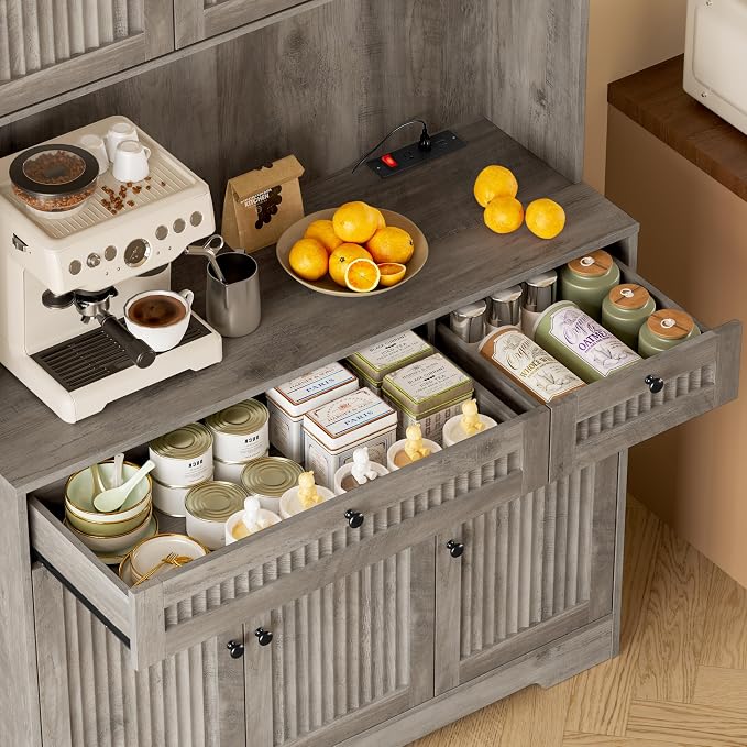 BORNOON Pantry Cabinet with Charging Station and Light, Tall Kitchen Pantry - Image 7