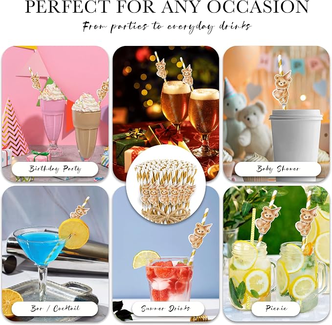 Disposable Bear Drinking Straws, Woodland Baby Party Supplies, Birthday Party - Image 6