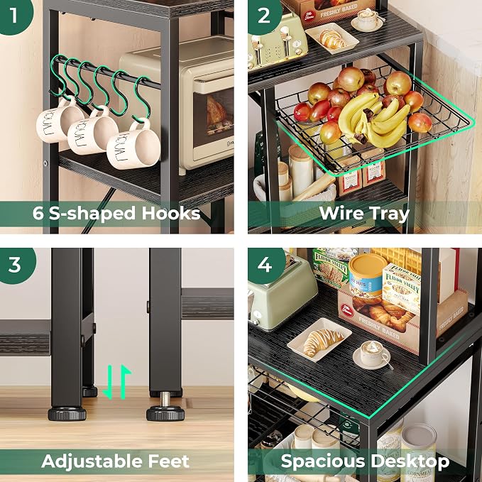 SUPERJARE Bakers Rack with Power Outlet, 47.2 Inches Coffee Bar with 3 - Image 8