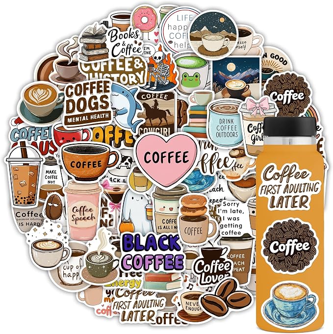 102pcs Coffee Stickers, Cute Coffee Cup Stickers by Panzong