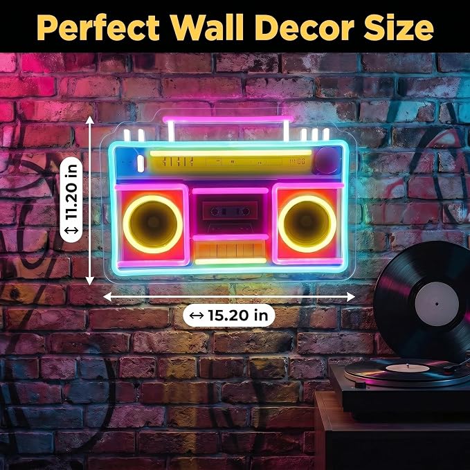 Retro Boombox Neon Sign, Colorful LED Cassette Player Wall Decor, USB Powered - Image 5