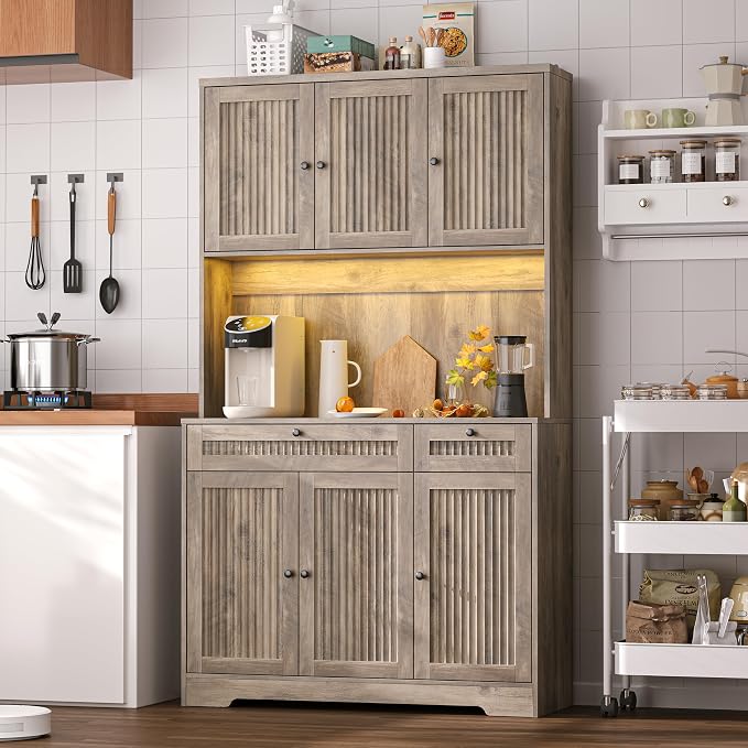 Pantry Storage Cabinet with Charging Station, Kitchen Storage with Adjustable by WODEER