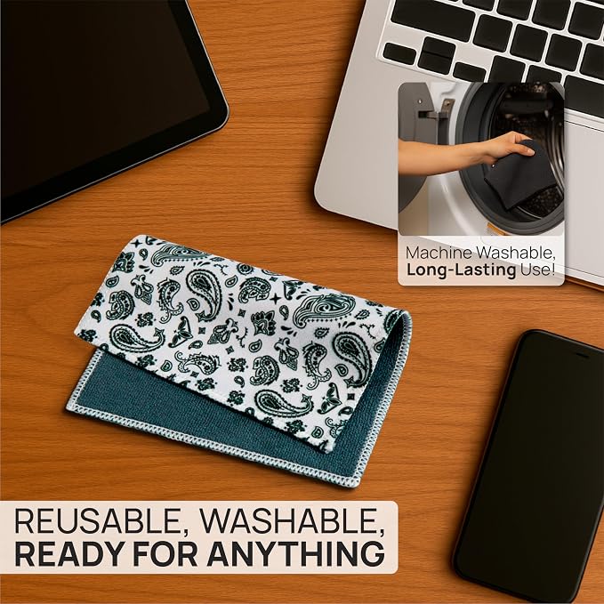 Microfiber Wholesale Quick Cloth Glasses Cleaning Cloths–8x8 Paisley White - Image 4