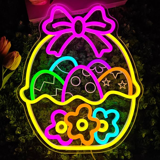 Easter Neon Sign for Wall Decor Flower Easter Basket Neon Light Egg Led Sign - Image 2