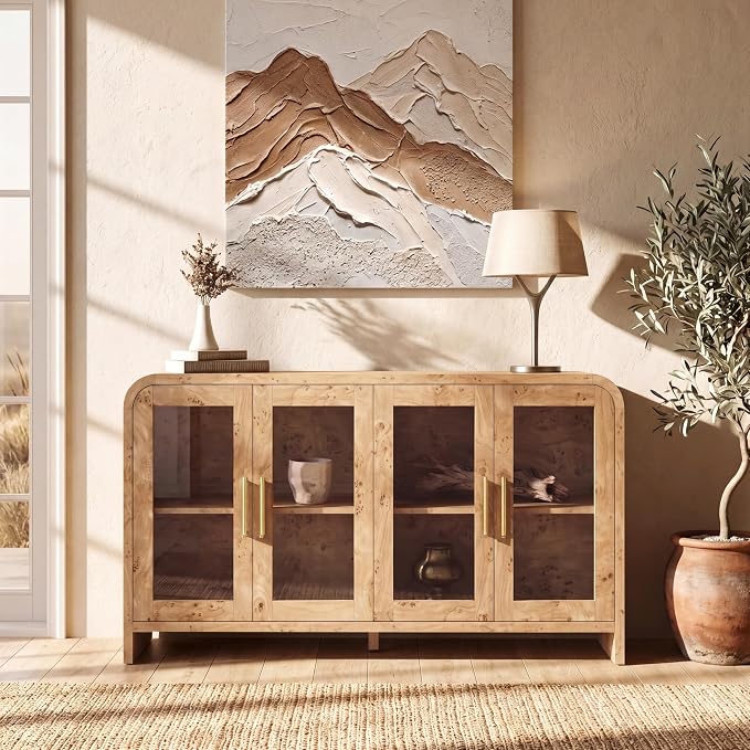 Curved Buffet Storage Cabinet, 59.7" Modern Sideboard - Image 3